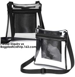 Clear Sling Bag PVC Tote Bag With Interior Mesh Bag And Shoulder Strap,Clear PVC large handbag with small pouch supplier