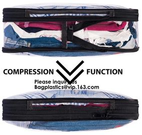 Clear Zipper Bag With Compression Packing Closure,Toiletry Bag With Pink Trim And Zipper Closing PVC zipper pouch bageas supplier