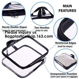 Clear Zipper Bag With Compression Packing Closure,Toiletry Bag With Pink Trim And Zipper Closing PVC zipper pouch bageas supplier