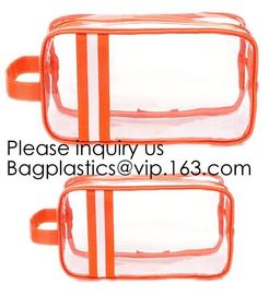 Modern Fashion Travel Portable Transparent PVC Customized Logo Cosmetic Pouch,PVC Cosmetic Pouch With red Zipper supplier