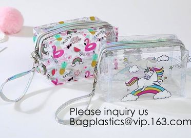 Cute Unicorn PVC Transparent Travel Accessory Cosmetic Bag Waterproof Makeup Pouch Cactus Flamingo Wash Kits Organizer supplier