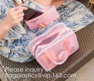 Compact Multi-purpose Handbag-style Transparent Glitter Cosmetic Pouch with Zipper Pocket on the Back, bagease, bagplast supplier