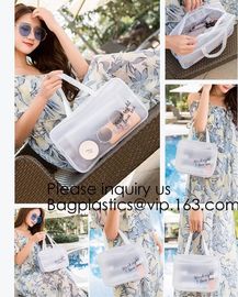 Compact Multi-purpose Handbag-style Transparent Glitter Cosmetic Pouch with Zipper Pocket on the Back, bagease, bagplast supplier