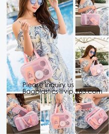 Compact Multi-purpose Handbag-style Transparent Glitter Cosmetic Pouch with Zipper Pocket on the Back, bagease, bagplast supplier
