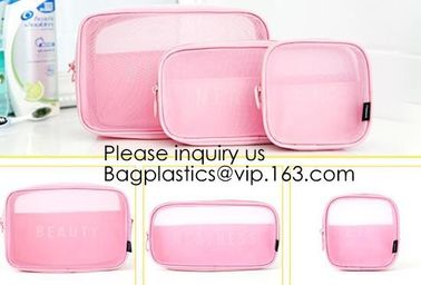 Travel toiletry pouch cosmetic makeup organizer bag zipper transparent pvc mesh bags,pouch nylon cosmetic gift bags&amp;case supplier