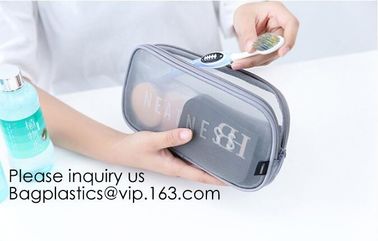 Promotional Custom Zipper Portable Luxury Fashion Clear Pvc Mesh Women Clear Cosmetic Bag, Functional polyester mesh pri supplier