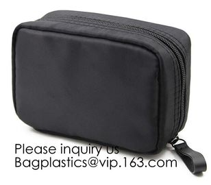 Canvas Makeup Bag Ladies Clutch Bag With Gold Zipper,Dopp Case Striped Canvas Cosmetic Makeup Bag with leather handle supplier