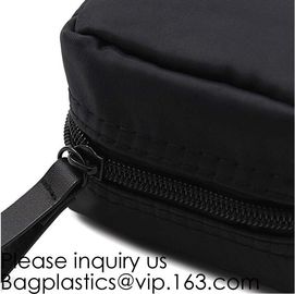 Canvas Makeup Bag Ladies Clutch Bag With Gold Zipper,Dopp Case Striped Canvas Cosmetic Makeup Bag with leather handle supplier