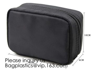 Canvas Makeup Bag Ladies Clutch Bag With Gold Zipper,Dopp Case Striped Canvas Cosmetic Makeup Bag with leather handle supplier