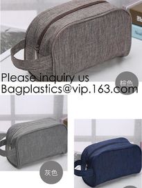 Cosmetic Toiletry Bag Mens Canvas Leather Travel Kit Wash Makeup Bag,organic cotton canvas makeup bag with zipper make-u supplier