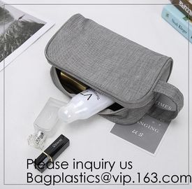 Cosmetic Toiletry Bag Mens Canvas Leather Travel Kit Wash Makeup Bag,organic cotton canvas makeup bag with zipper make-u supplier
