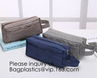 Wholesale Men Vintage Zipper Cosmetic Bag Leather Wash Cotton Canvas Makeup Bag Toiletry Bag, bagease, bagplastics supplier