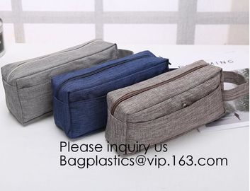 Wholesale Men Vintage Zipper Cosmetic Bag Leather Wash Cotton Canvas Makeup Bag Toiletry Bag, bagease, bagplastics supplier