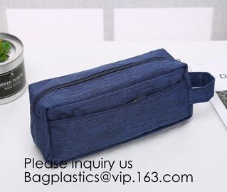 Wholesale Men Vintage Zipper Cosmetic Bag Leather Wash Cotton Canvas Makeup Bag Toiletry Bag, bagease, bagplastics supplier