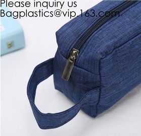 Wholesale Men Vintage Zipper Cosmetic Bag Leather Wash Cotton Canvas Makeup Bag Toiletry Bag, bagease, bagplastics supplier