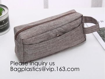 Wholesale Men Vintage Zipper Cosmetic Bag Leather Wash Cotton Canvas Makeup Bag Toiletry Bag, bagease, bagplastics supplier