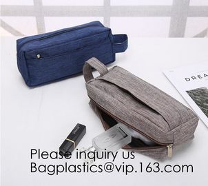 Wholesale Men Vintage Zipper Cosmetic Bag Leather Wash Cotton Canvas Makeup Bag Toiletry Bag, bagease, bagplastics supplier