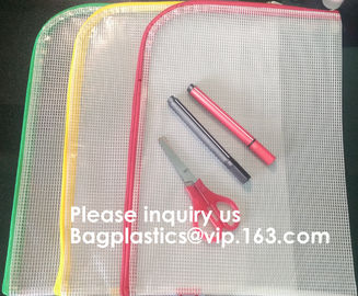 Mesh Organizer Storage Bag Durable File Bag for Office Stationery and Travel,Zipper Mesh File Bag Cosmetic Bag PVC Bag f supplier