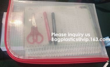 Mesh Organizer Storage Bag Durable File Bag for Office Stationery and Travel,Zipper Mesh File Bag Cosmetic Bag PVC Bag f supplier