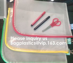 Mesh Organizer Storage Bag Durable File Bag for Office Stationery and Travel,Zipper Mesh File Bag Cosmetic Bag PVC Bag f supplier