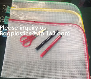 Mesh Organizer Storage Bag Durable File Bag for Office Stationery and Travel,Zipper Mesh File Bag Cosmetic Bag PVC Bag f supplier
