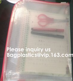 Transparent clear mesh pvc zipper k document file bag B5 plastic PVC file document students office storage bag supplier