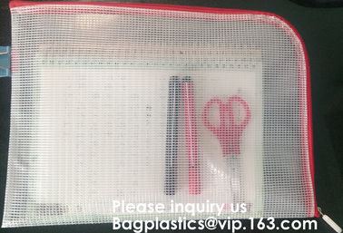 Transparent clear mesh pvc zipper k document file bag B5 plastic PVC file document students office storage bag supplier