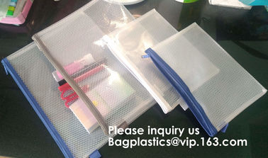 PVC A4/A5/A3 Waterproof Mesh Transparent Zipper File Folder Bag,A4 Double Zipper Mesh File Storage Bag With Color supplier