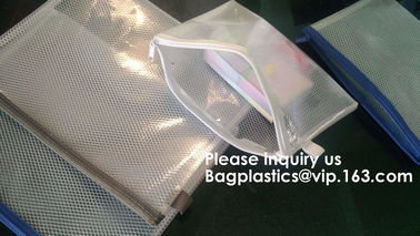 PVC A4/A5/A3 Waterproof Mesh Transparent Zipper File Folder Bag,A4 Double Zipper Mesh File Storage Bag With Color supplier