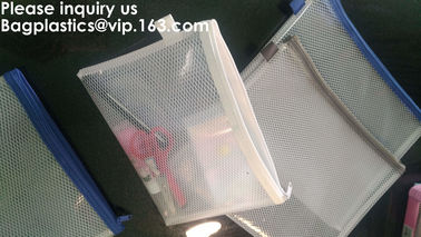 PVC A4/A5/A3 Waterproof Mesh Transparent Zipper File Folder Bag,A4 Double Zipper Mesh File Storage Bag With Color supplier