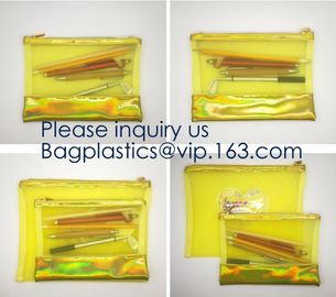 Fashion Travelling Heat-Sealed Clear EVA Cosmetic Bag With Yellow Snap Button And Rubber Handle Pouch By L'Oreal, Sedex supplier