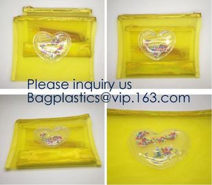 Fashion Travelling Heat-Sealed Clear EVA Cosmetic Bag With Yellow Snap Button And Rubber Handle Pouch By L'Oreal, Sedex supplier