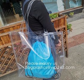 Waterproof All Over Printing PVC Coating Tote Shoulder Fabric Shopping Bag With Gusset And Lining,Jelly Clear Plastic PV supplier