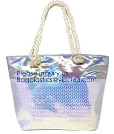 Waterproof All Over Printing PVC Coating Tote Shoulder Fabric Shopping Bag With Gusset And Lining,Jelly Clear Plastic PV supplier