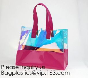 Vinyl Transparent PVC Gusset Bag Plastic Tote Shopping Bag For Packaging TPU Laser Makeup Handbag PVC Cosmetic Shopping supplier