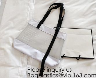 Transparent PVC Blanket Bag/Plastic Shopping Bag/Packaging Bag With Black Woven Trim And Webbing Handle, bagease, packag supplier