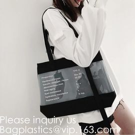 Transparent PVC Blanket Bag/Plastic Shopping Bag/Packaging Bag With Black Woven Trim And Webbing Handle, bagease, packag supplier