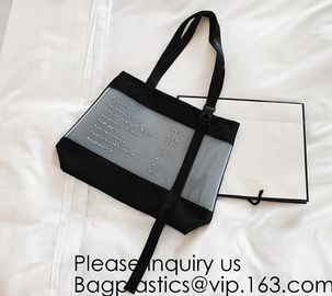 Transparent PVC Blanket Bag/Plastic Shopping Bag/Packaging Bag With Black Woven Trim And Webbing Handle, bagease, packag supplier