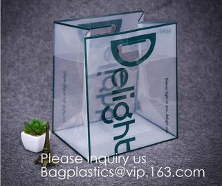 Custom Design Brand Name Logo Printing Clear Transparent PVC Plastic Shopping Carry Bag with Handle bagease, bagplastics supplier