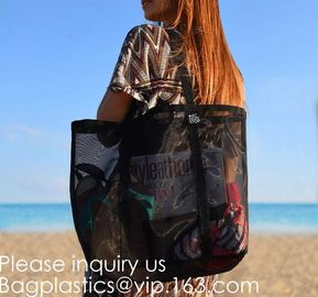 Mesh Canvas Cooler Shopper Tote Bag For Beach Foldable Large Open Polyester Shopper Tote Bag With Full Mesh Body, bageas supplier