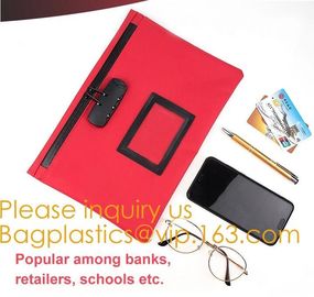 Leatherette Money Security Deposit Bag With Framed ID Window,Custom zipper file folder bag PU leather pouches deposit ba supplier