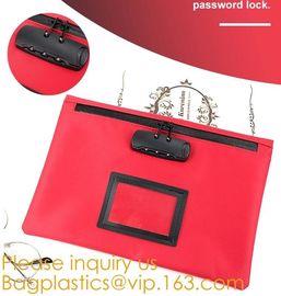 Leatherette Money Security Deposit Bag With Framed ID Window,Custom zipper file folder bag PU leather pouches deposit ba supplier