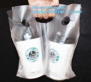 100% Biodegradable Cup bags, HDPE polyethylene plastic coffee juice cups drinking carrier take out bag Tea Cup Tea Holde supplier