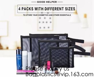 Zipper Mesh Bags, Pack of 4 (S/M/L &amp; Pencil Pouch), Beauty Makeup Cosmetic Accessories Organizer, Travel Toiletry Kit Se supplier