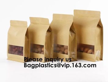 Kraft Bags With Window, Resealable Large Kraft k Food Storage Bags,Storing Food,Nuts,Seeds,Beans,Tea Leaves, Coffe supplier