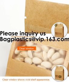 Kraft Bags With Window, Resealable Large Kraft k Food Storage Bags,Storing Food,Nuts,Seeds,Beans,Tea Leaves, Coffe supplier