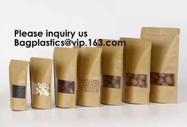 Kraft Paper Bags, Zip Lock Stand-up Reusable Sealing Food Pouches with Transparent Window and Tear Notch for Storing ,Co supplier