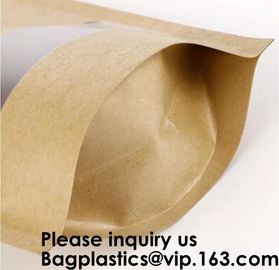 Kraft Paper Bags, Zip Lock Stand-up Reusable Sealing Food Pouches with Transparent Window and Tear Notch for Storing ,Co supplier