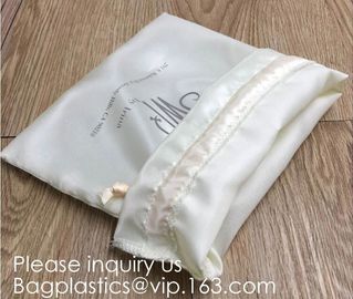 Customized Satin Hair Bag,Small Recyclable Gift Bag,Double Satin Drawstring Bag,Luxury Shinny Cream Satin Pouch With Rib supplier