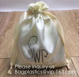 Customized Satin Hair Bag,Small Recyclable Gift Bag,Double Satin Drawstring Bag,Luxury Shinny Cream Satin Pouch With Rib supplier